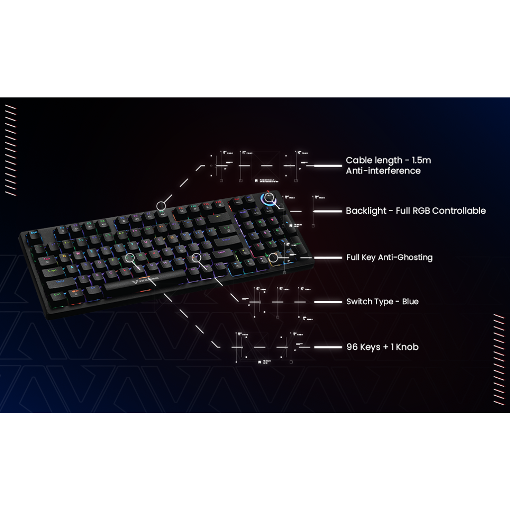 VX Gaming Warborn RGB TKL Mechanical Keyboard | Tenkeyless Compact Gaming Keyboard