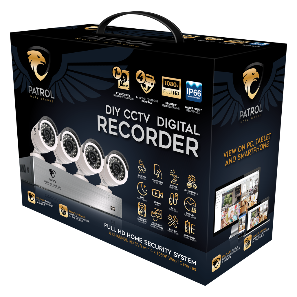 Patrol 8 Channel 4 x Bullet Camera 1080P 1TB DVR Kit