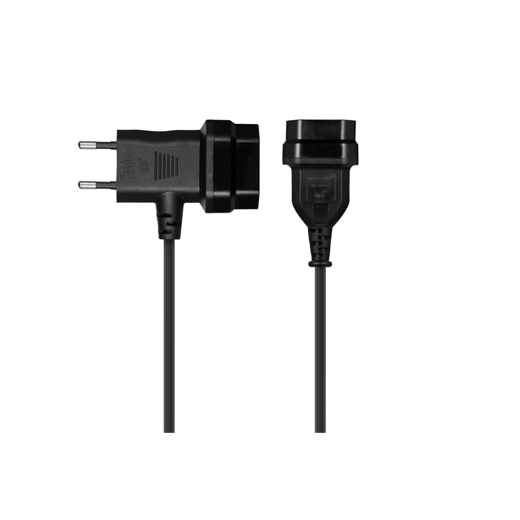 SWITCHED Easy Cable Extender 2Pin Euro to T Shape AC 2Pin Euro Socket 2M - Black