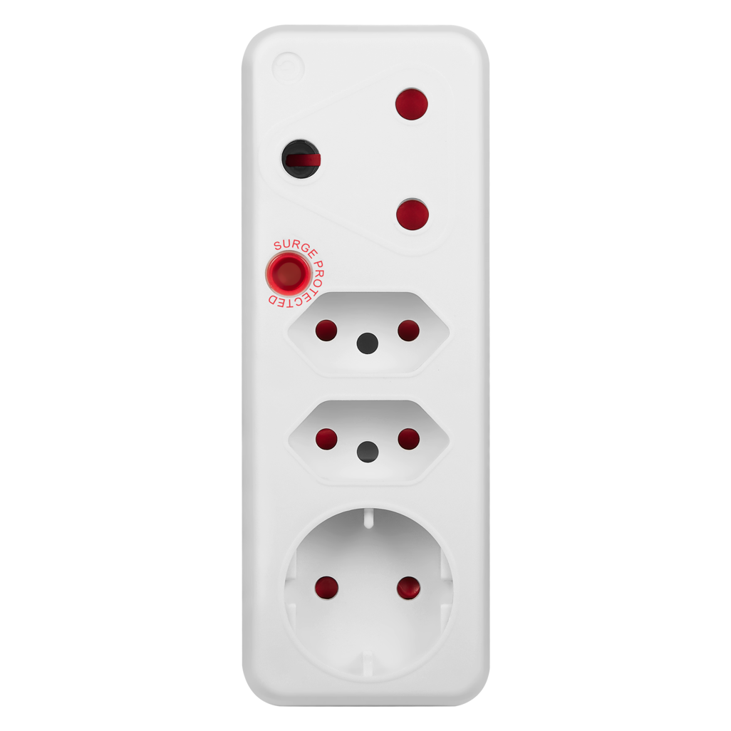 SWITCHED 4 Way Medium Surge adaptor with Schuko - White