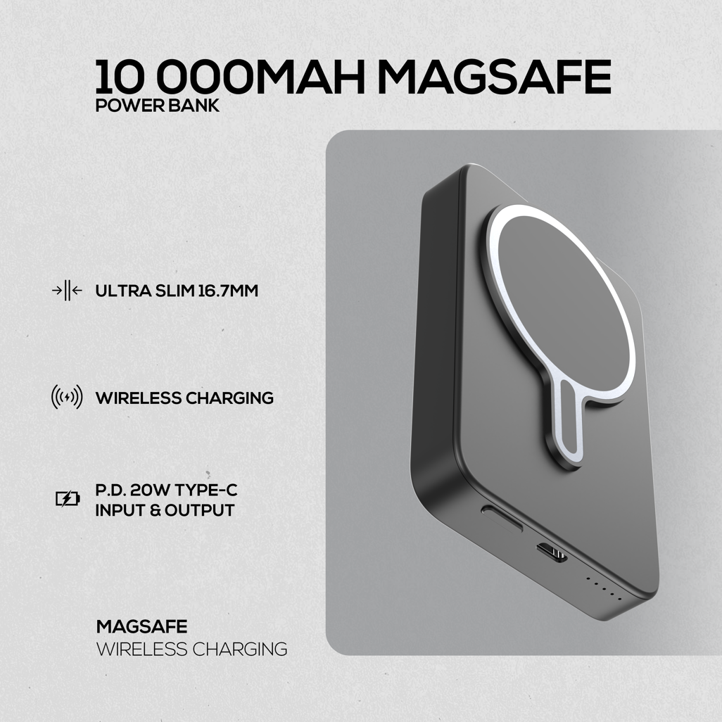 VolkanoX Ingot MagSafe 10,000mAh Power Bank – Black | Wireless & Magnetic | Namiri Tech