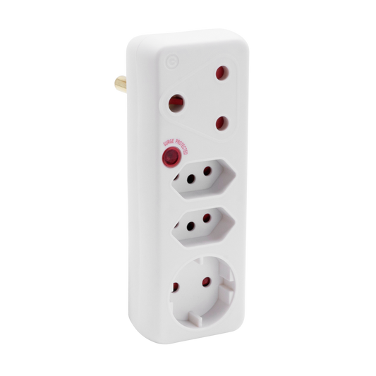 SWITCHED 4 Way Medium Surge adaptor with Schuko - White