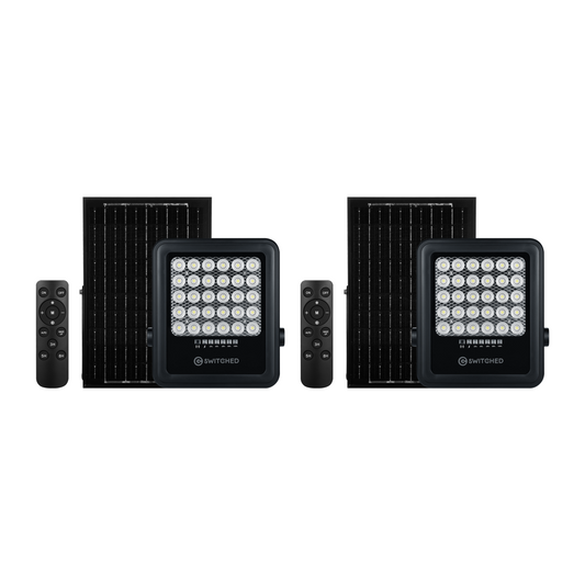 2 x SWITCHED – 100W Solar Floodlight with Remote (Combo Pack)