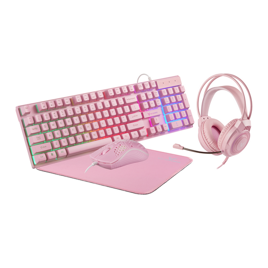 VX Gaming Freya 4-in-1 Rainbow Gaming Combo – Pink | Keyboard, Mouse, Headset & Mousepad